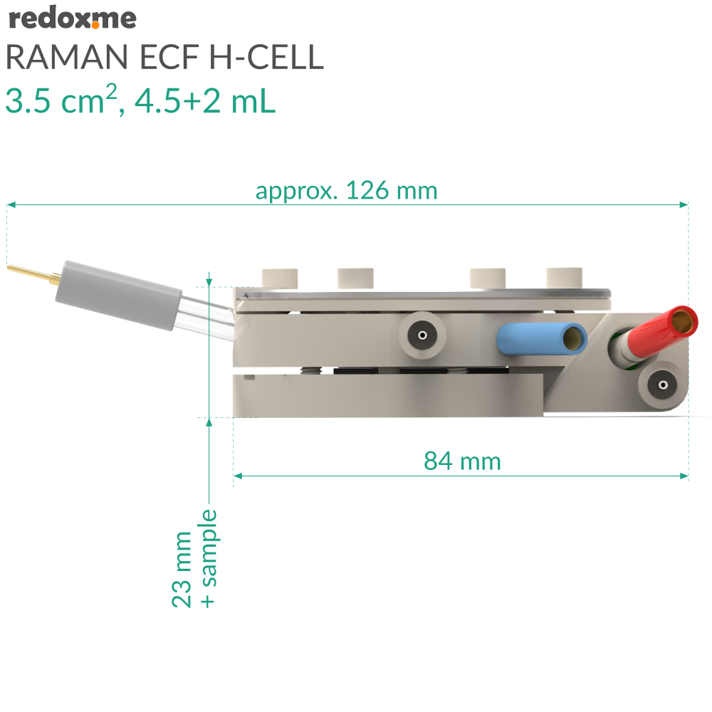Raman ECF H-Cell 3.5 cm2, 4.5+2 mL – Raman Electrochemical Flow H-Cell, active area: 3.5 cm2, volume: 4.5+2 mL