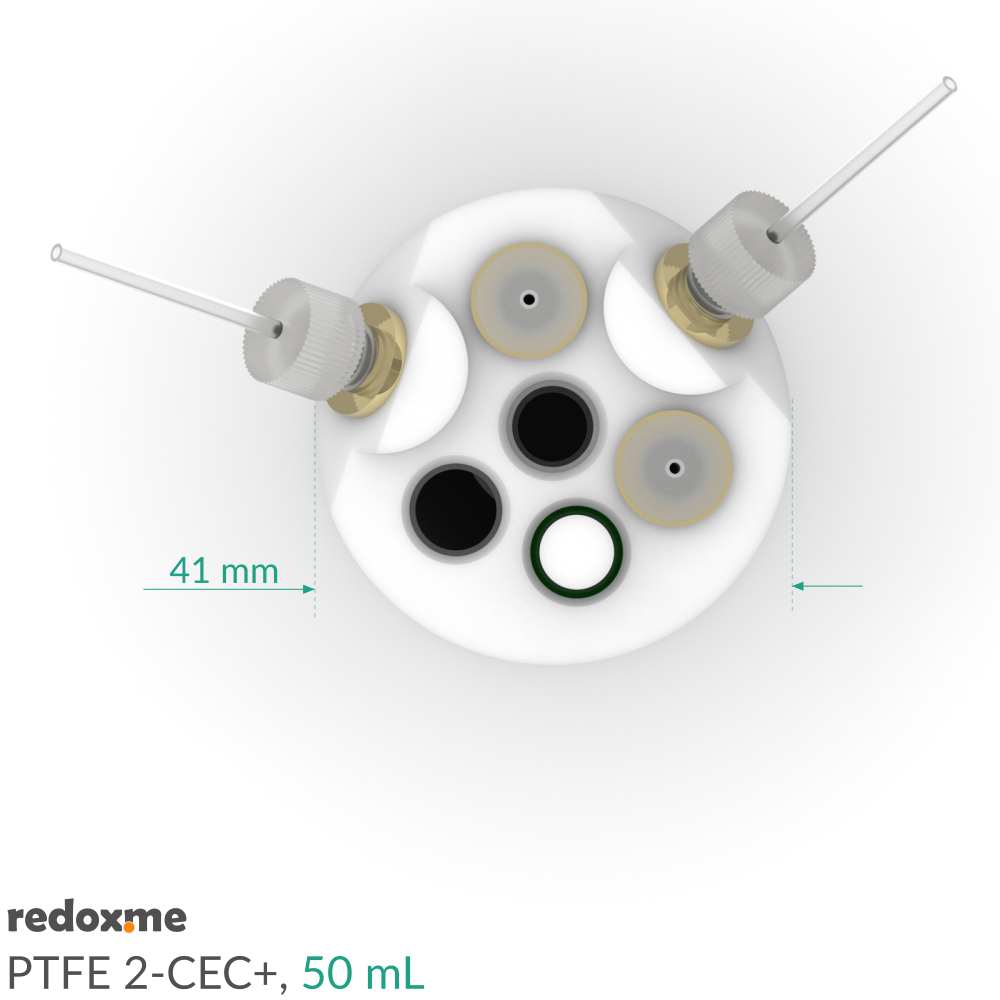 PTFE 2-CEC+ 50 mL - PTFE Two-compartment Electrochemical Cell with additional inlet/outlet