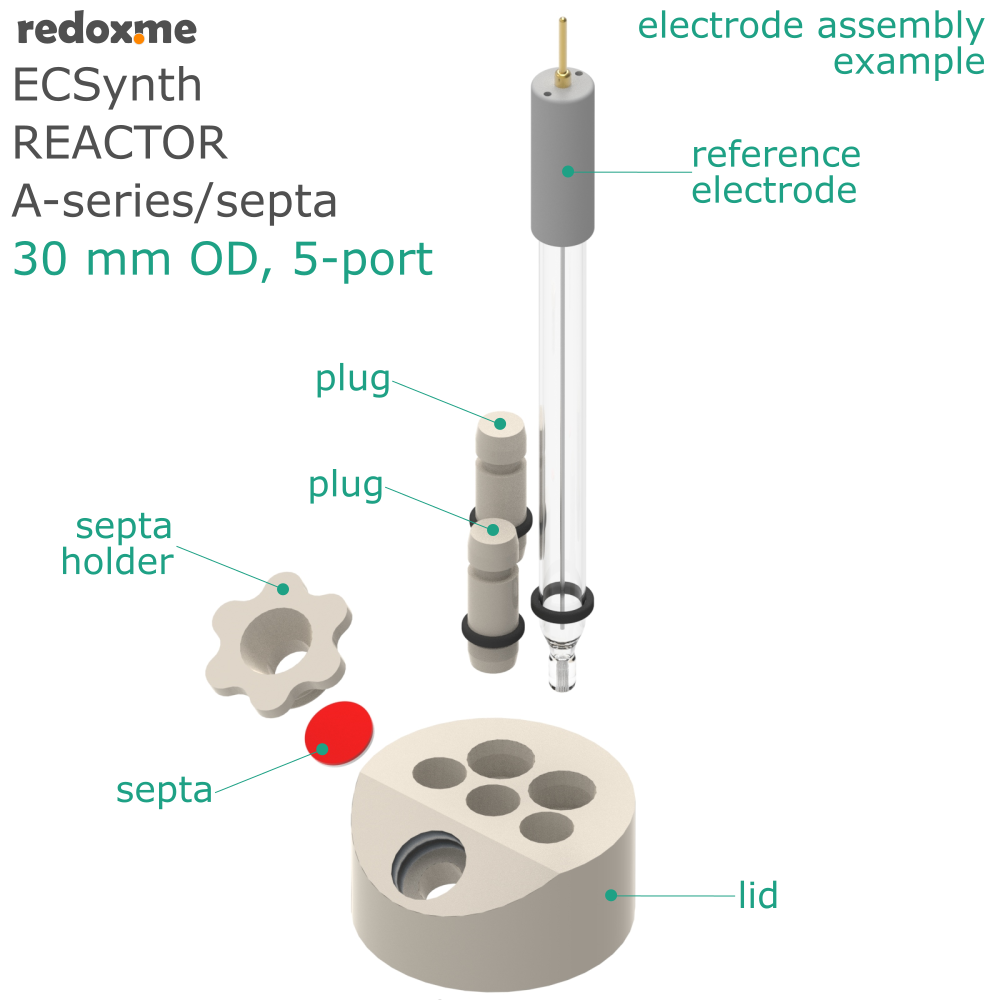 Electrosynthesis Reactor A-series/septa, 30 mm OD, 5-port