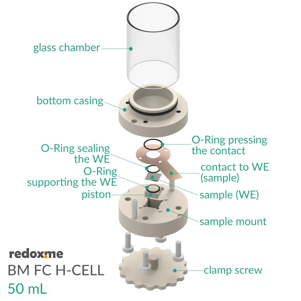 BM FC H-CELL 50 mL - Bottom Mount Front Contact Electrochemical H-Cell 50 mL - Thasar S.r.l.