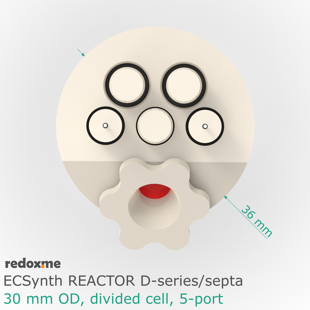 Electrosynthesis Reactor D-series/septa, 30 mm OD, divided cell, 5-port