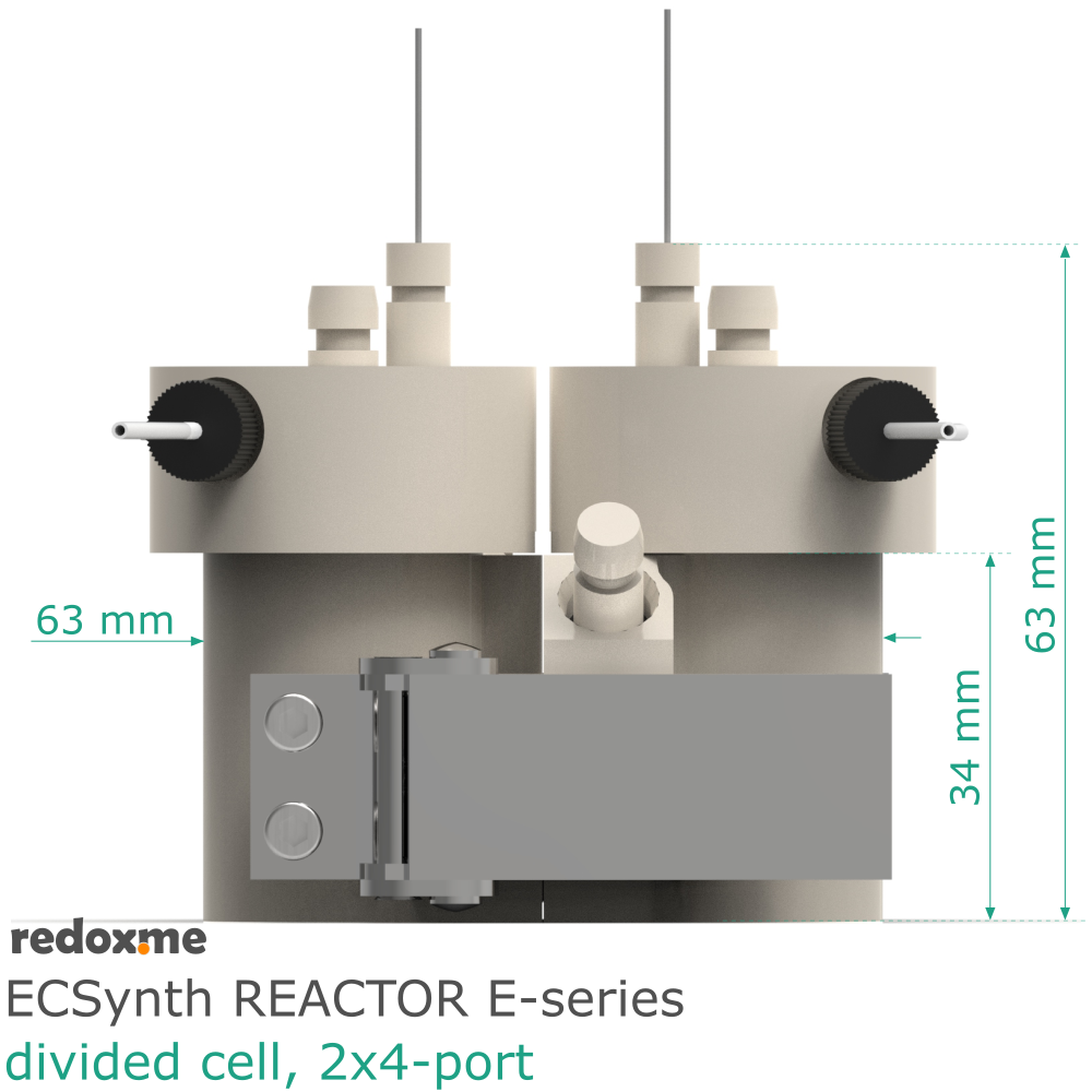 Electrosynthesis Reactor E-series, divided cell, 2x4-port