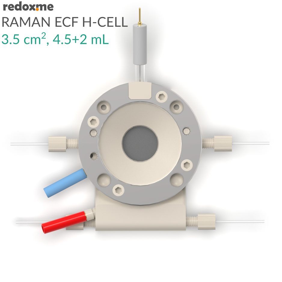 Raman ECF H-Cell 3.5 cm2, 4.5+2 mL – Raman Electrochemical Flow H-Cell, active area: 3.5 cm2, volume: 4.5+2 mL