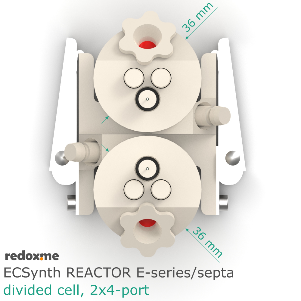 Electrosynthesis Reactor E-series/septa, divided cell, 2x4-port