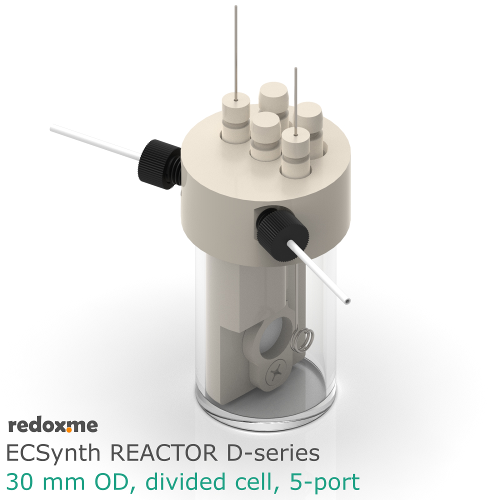 Electrosynthesis Reactor D-series, 30 mm OD, divided cell, 5-port