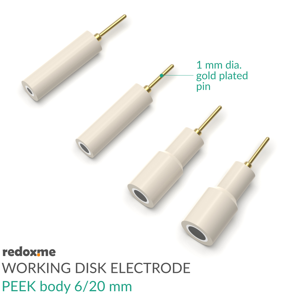 Working Disk Electrode - PEEK body 6 mm dia., 20 mm long
