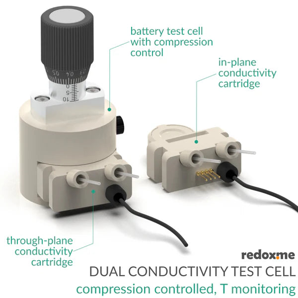 Dual Conductivity Test Cell - compression controled, T monitoring