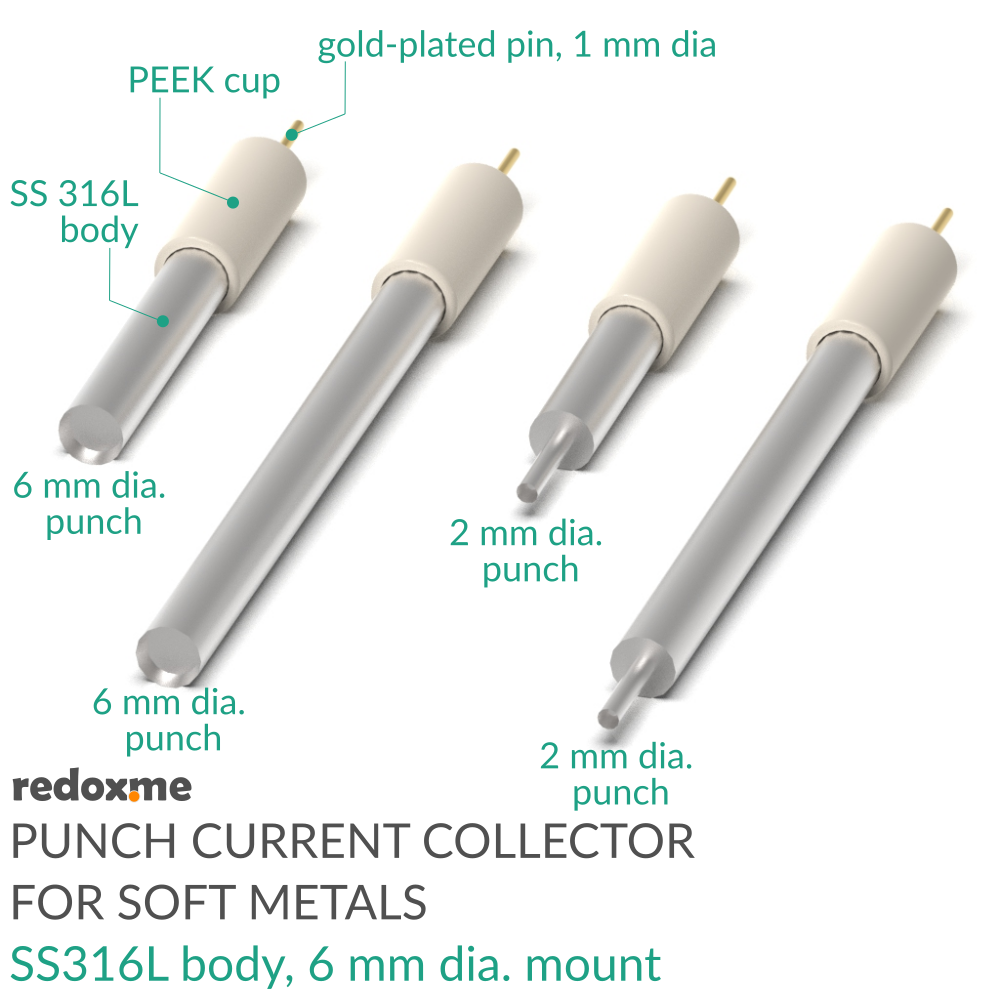 Punch Current Collector for Soft Metals - SS316L, 6 mm dia. mount
