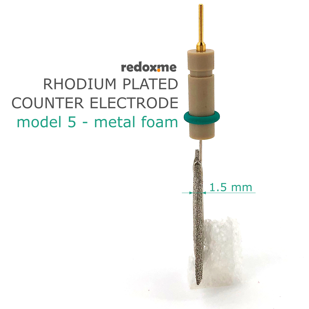 Rhodium plated counter electrode model 5 – metal foam
