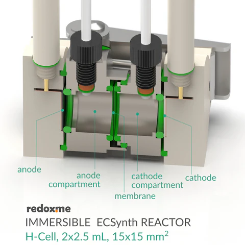 Immersible Electrosynthesis Reactor, H-Cell, 2x1.5 mL, 15x15 mm2 - Thasar S.r.l.