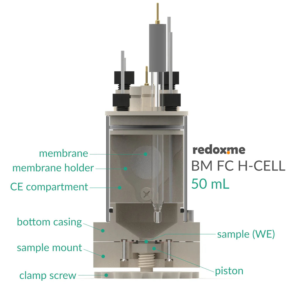 BM FC H-CELL 50 mL - Bottom Mount Front Contact Electrochemical H-Cell 50 mL - Thasar S.r.l.