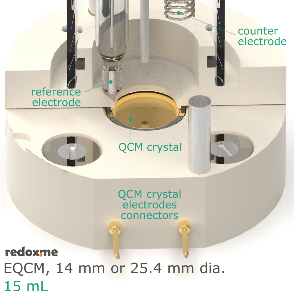 EQCM 14 mm or 25.4 mm dia., 15 mL - Electrochemical Quartz Crystal Microbalance cell