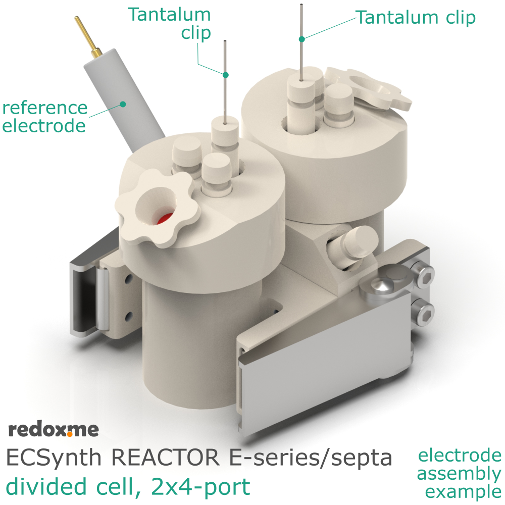 Electrosynthesis Reactor E-series/septa, divided cell, 2x4-port