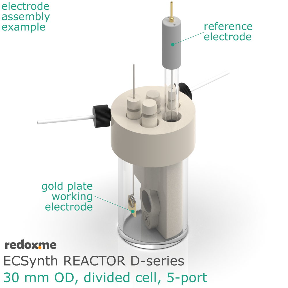 Electrosynthesis Reactor D-series, 30 mm OD, divided cell, 5-port