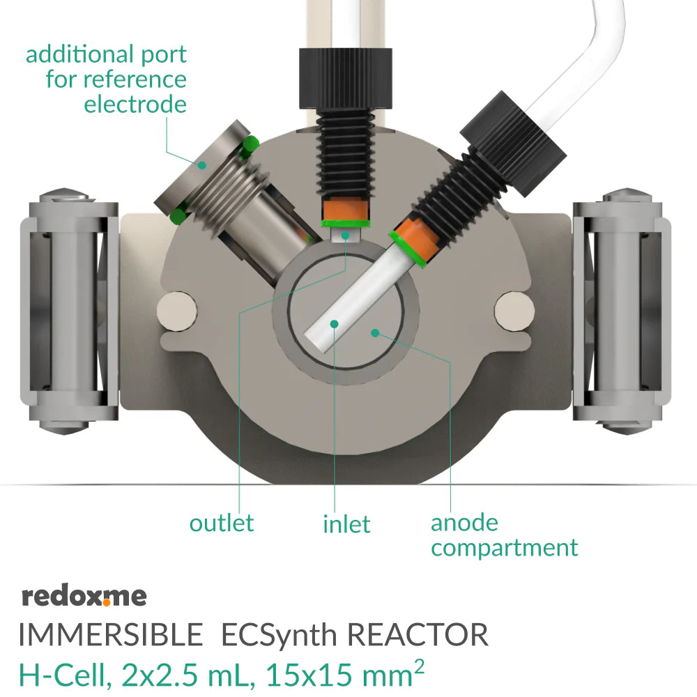 Immersible Electrosynthesis Reactor, H-Cell, 2x1.5 mL, 15x15 mm2 - Thasar S.r.l.