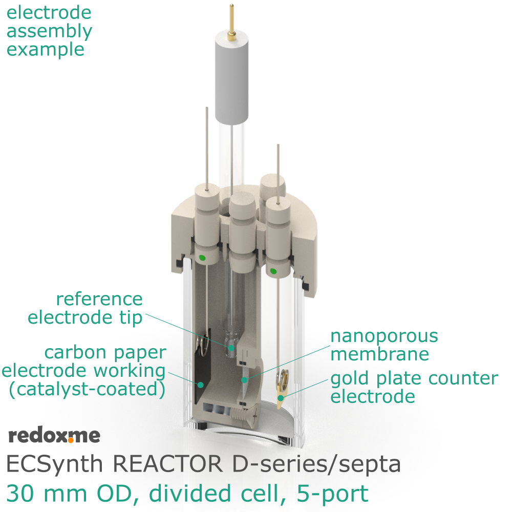 Electrosynthesis Reactor D-series/septa, 30 mm OD, divided cell, 5-port
