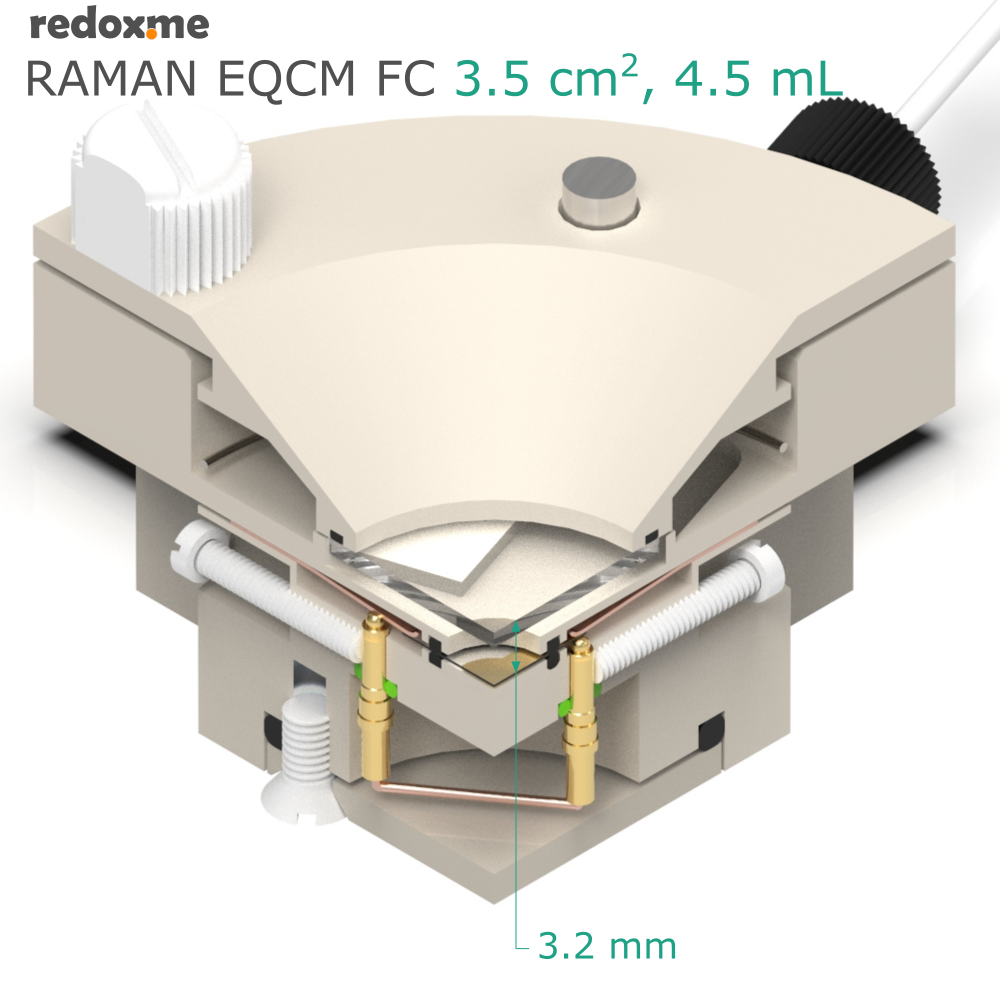 Raman EQCM FC 3.5 cm2, 4.5 mL – Raman Electrochemical Quartz Crystal Microbalance Flow Cell Flow Cell