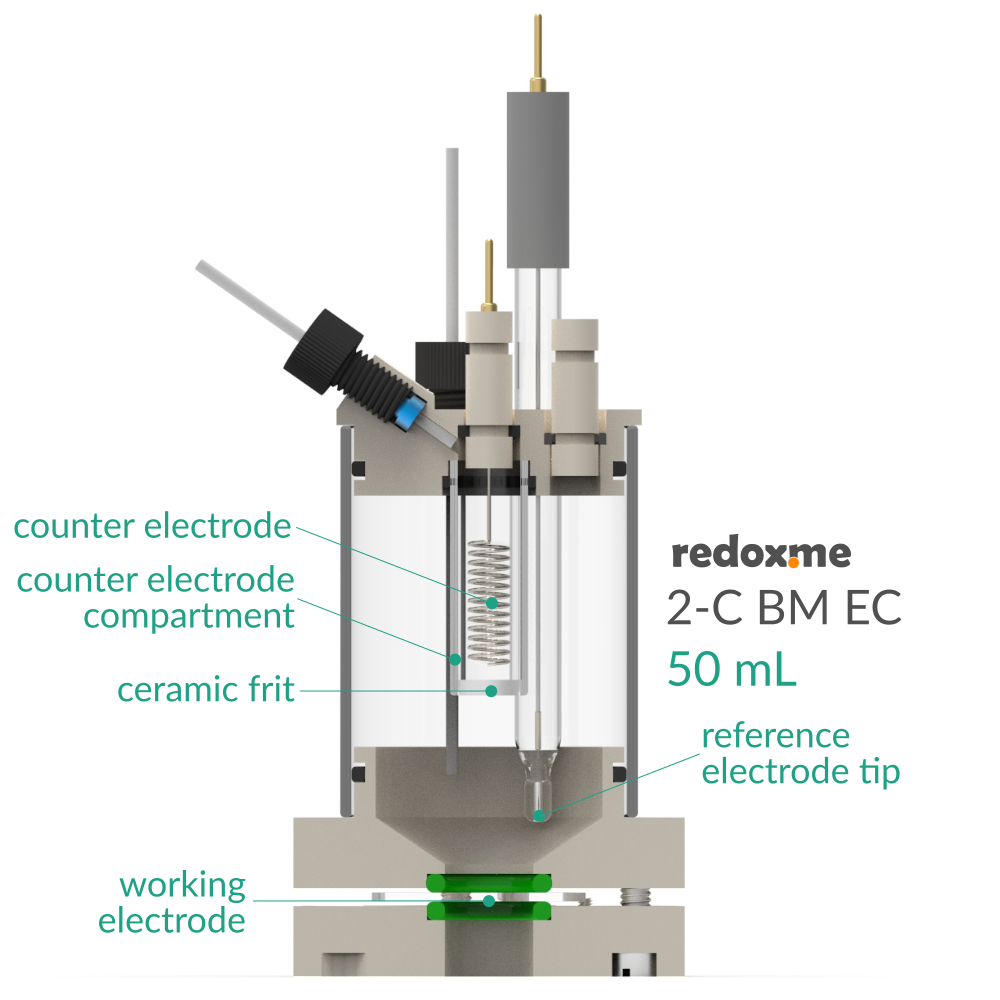 2-C BM EC 50 mL - Two-compartment Bottom Mount Electrochemical Cell 50 mL