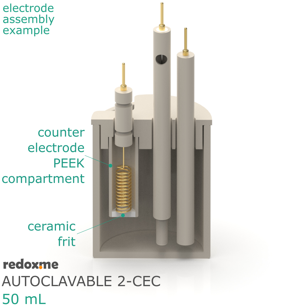 Autoclavable 2-CEC 50 mL - Autoclavable Two-compartment Electrochemical Cell
