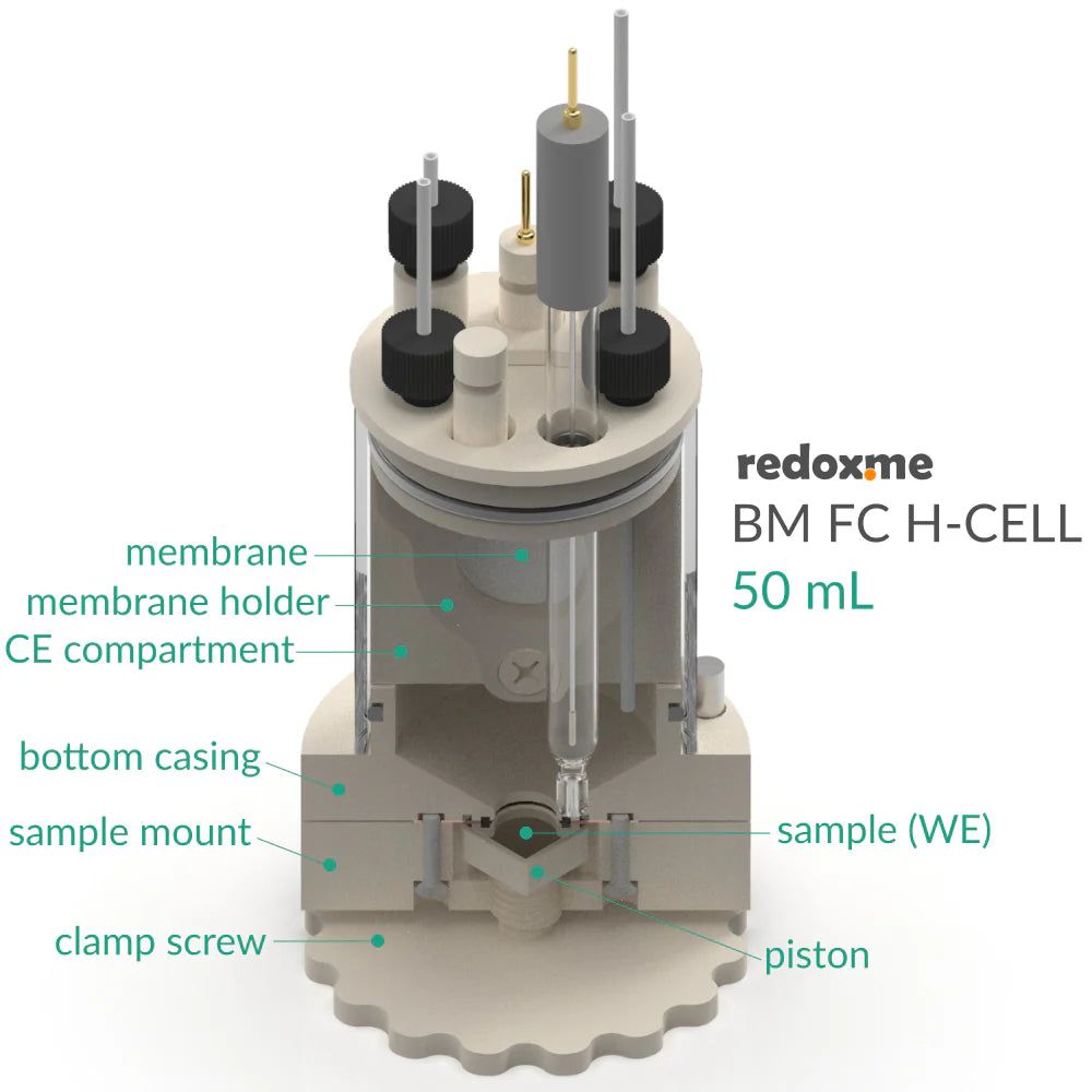 BM FC H-CELL 50 mL - Bottom Mount Front Contact Electrochemical H-Cell 50 mL - Thasar S.r.l.