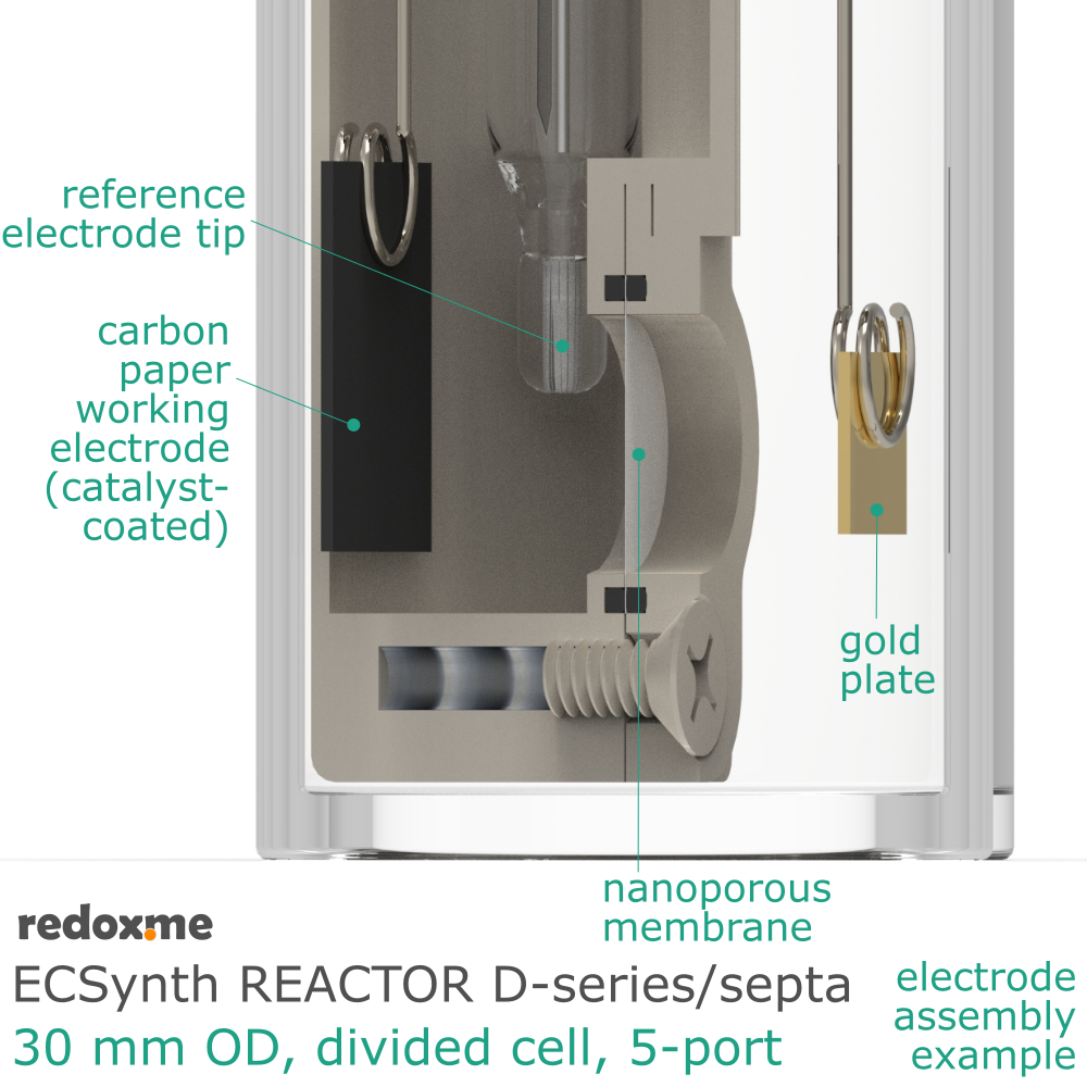 Electrosynthesis Reactor D-series/septa, 30 mm OD, divided cell, 5-port