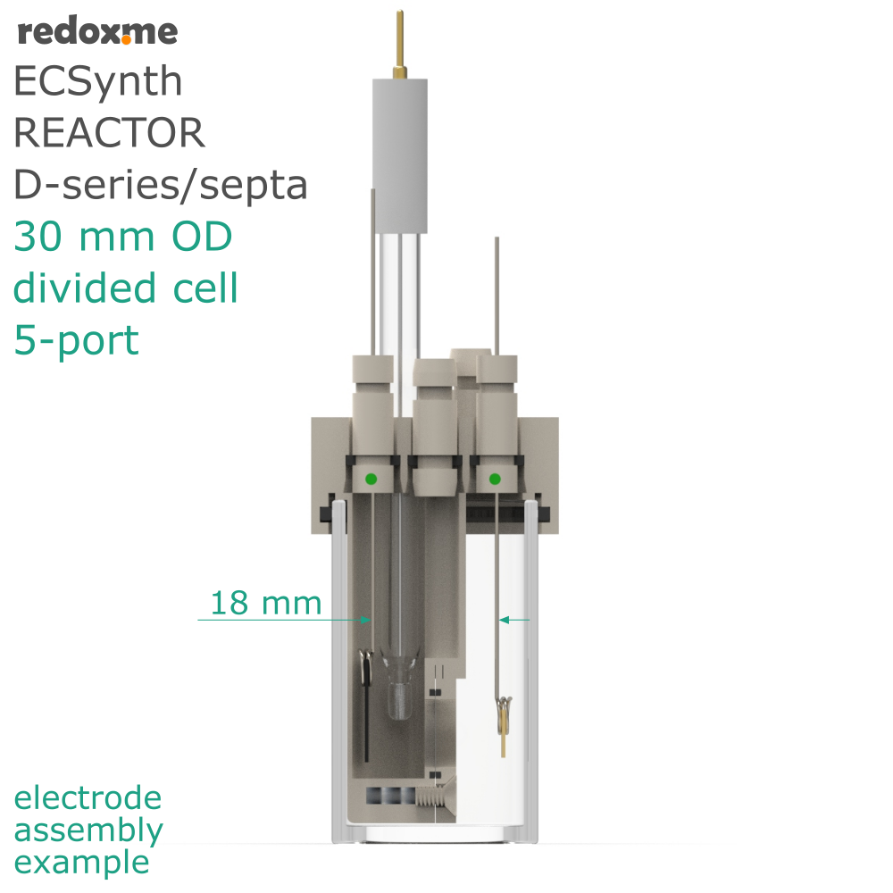 Electrosynthesis Reactor D-series/septa, 30 mm OD, divided cell, 5-port