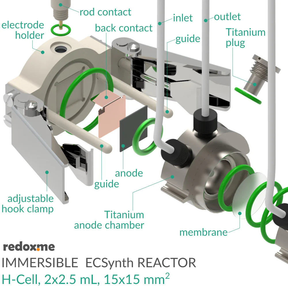 Immersible Electrosynthesis Reactor, H-Cell, 2x1.5 mL, 15x15 mm2 - Thasar S.r.l.