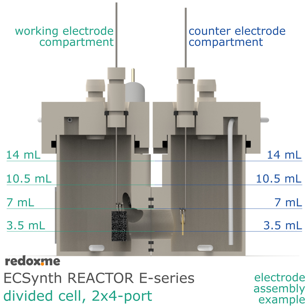 Electrosynthesis Reactor E-series, divided cell, 2x4-port