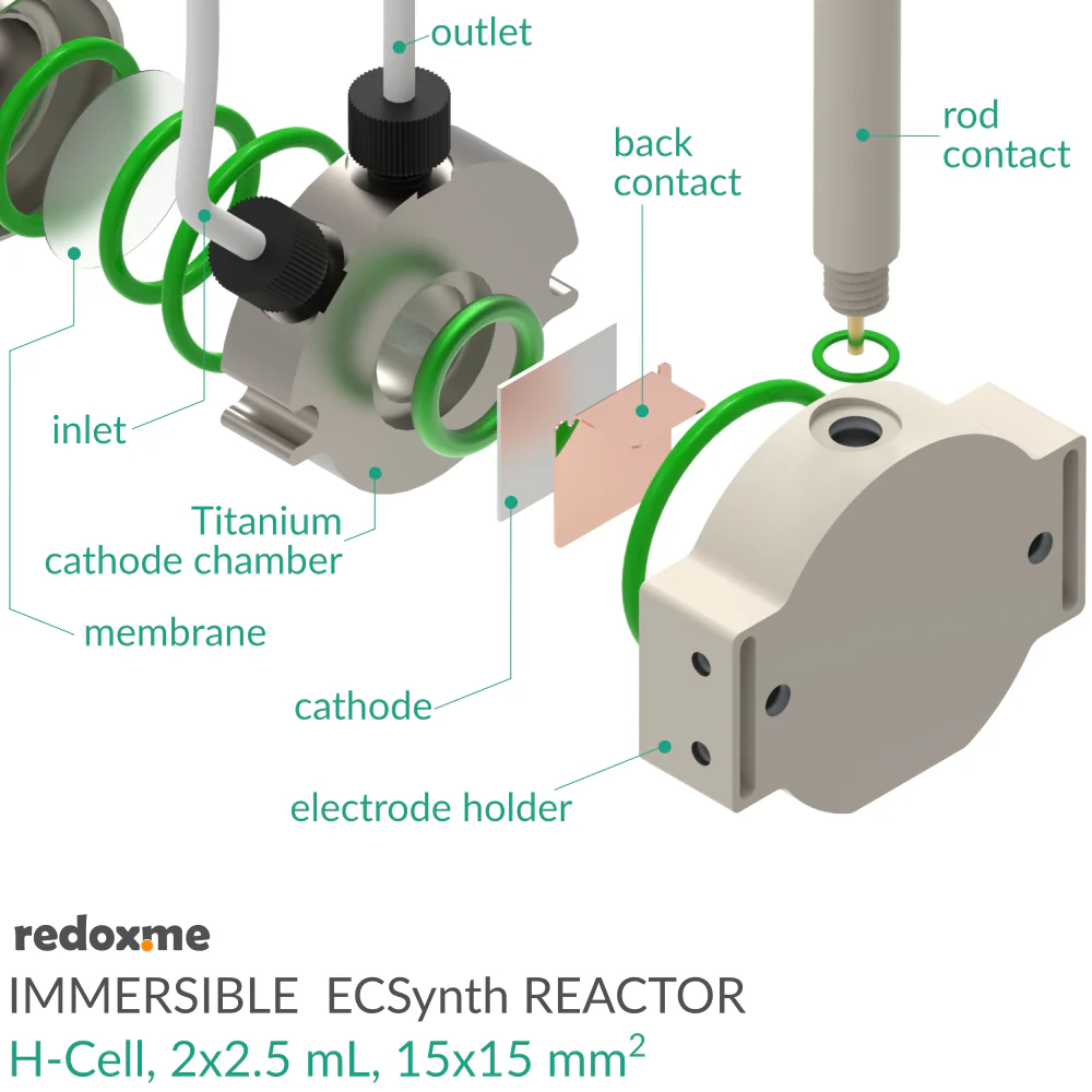 Immersible Electrosynthesis Reactor, H-Cell, 2x1.5 mL, 15x15 mm2 - Thasar S.r.l.