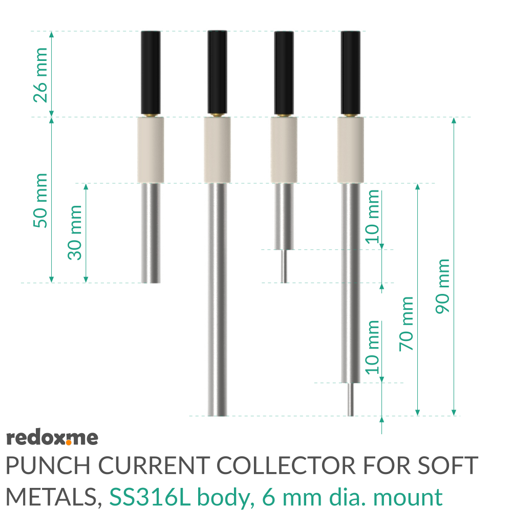 Punch Current Collector for Soft Metals - SS316L, 6 mm dia. mount