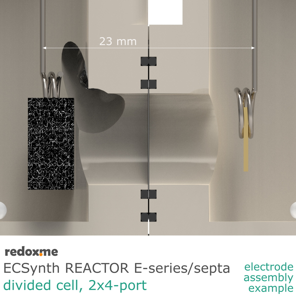 Electrosynthesis Reactor E-series/septa, divided cell, 2x4-port