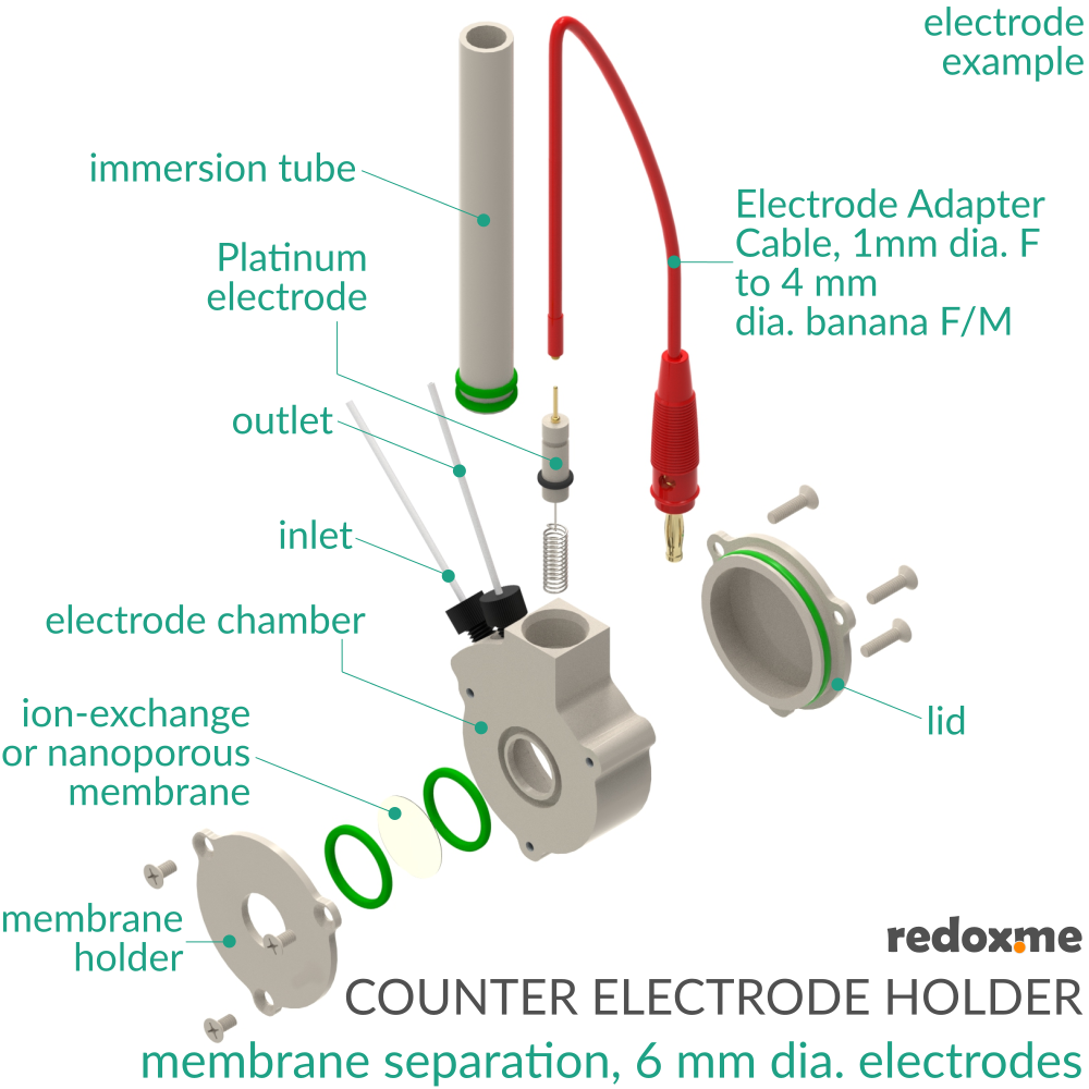 Counter Electrode Holder - membrane separation, 6 mm dia. electrodes