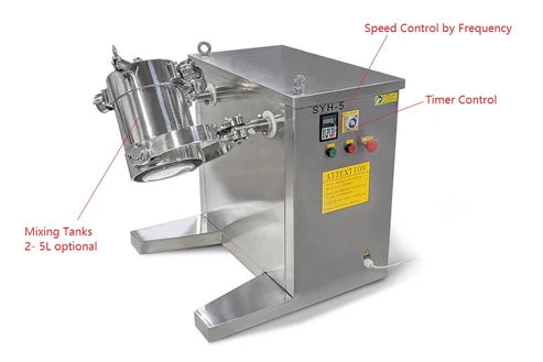 3D Shaker Mixer & Mill w/ 0.5 L -- 15L Tank for Dry Powder - EQ-SYH-5 - Thasar S.r.l.