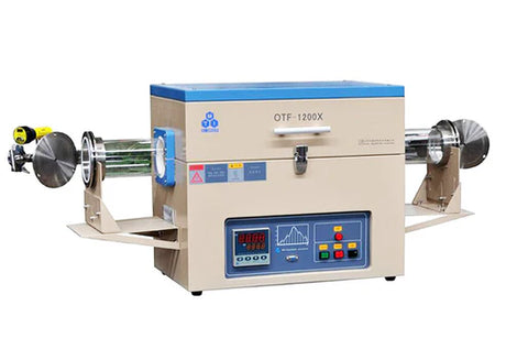 1200oC Split Tube Furnace with Hinged Type Vacuum Flanges & 4" Quartz Tube - OTF-1200X-100-HNG - Thasar S.r.l.