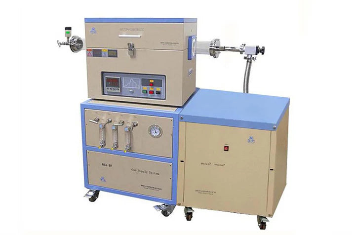 Single Zone Tube Furnace (80 mm Dia, 1200C Max) with 3 Channel Gas Mixer, Vacuum Pump, and Anti-Corrosive Vacuum Gauge - OTF-1200X-80-F3LV - Thasar S.r.l.