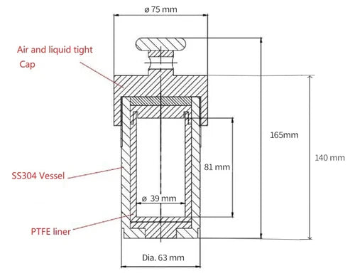 High Pressure Reactor with PTFE lining Up to 220C & Max 3-10 Mpa for Rotary Oven with 50 or 100 ml option - RC-SS-XX