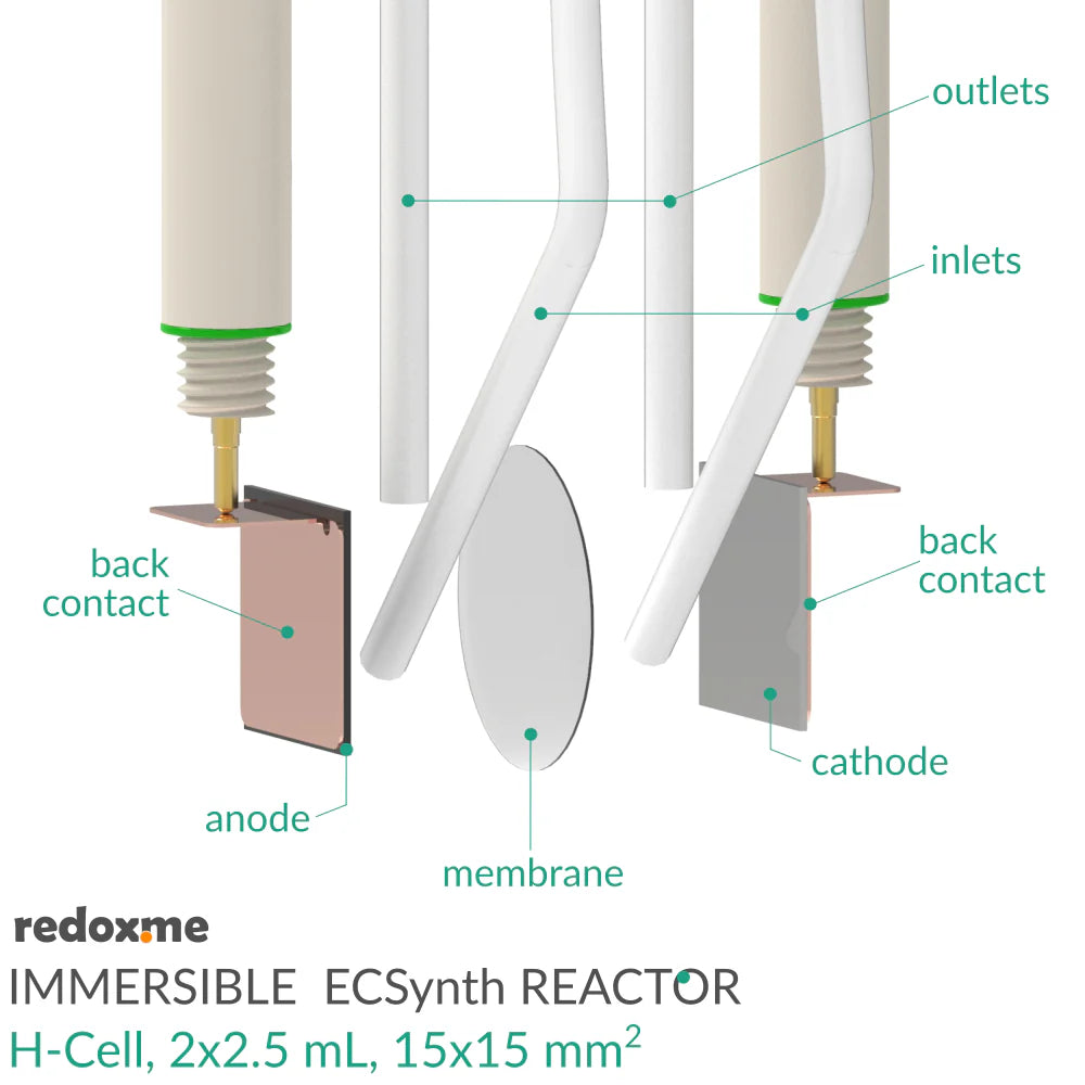 Immersible Electrosynthesis Reactor, H-Cell, 2x1.5 mL, 15x15 mm2