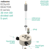 Electrosynthesis Reactor D-series, 30 mm OD, divided cell, 5-port