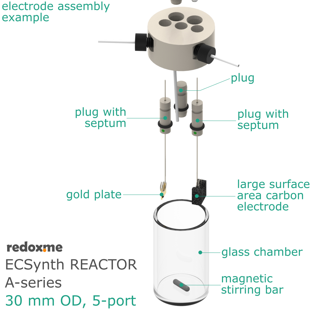 Electrosynthesis Reactor A-series, 30 mm OD, 5-port