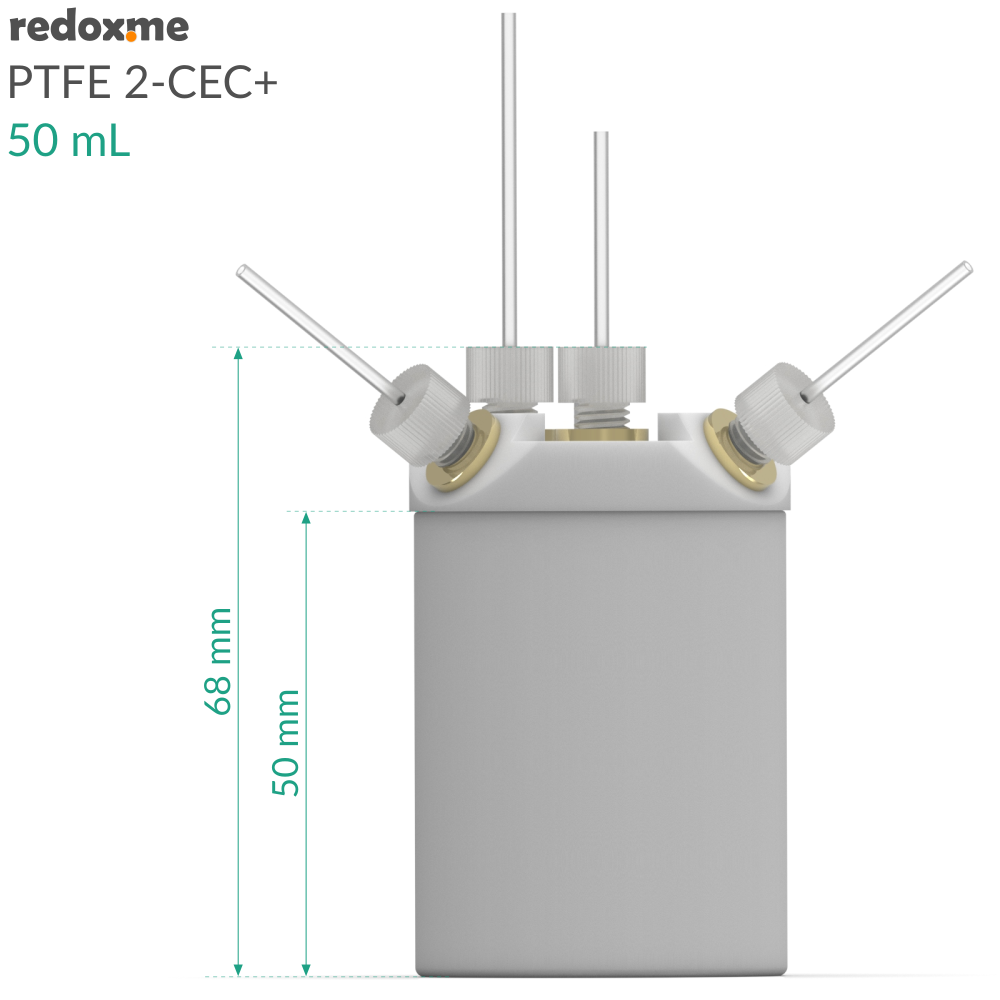 PTFE 2-CEC+ 50 mL - PTFE Two-compartment Electrochemical Cell with additional inlet/outlet