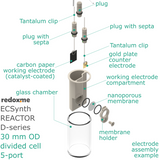 Electrosynthesis Reactor D-series, 30 mm OD, divided cell, 5-port