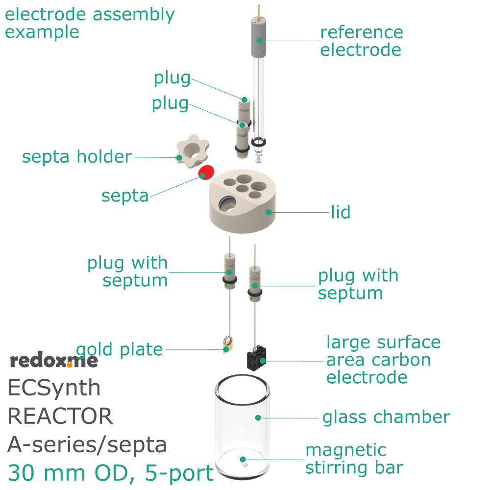 Electrosynthesis Reactor A-series/septa, 30 mm OD, 5-port