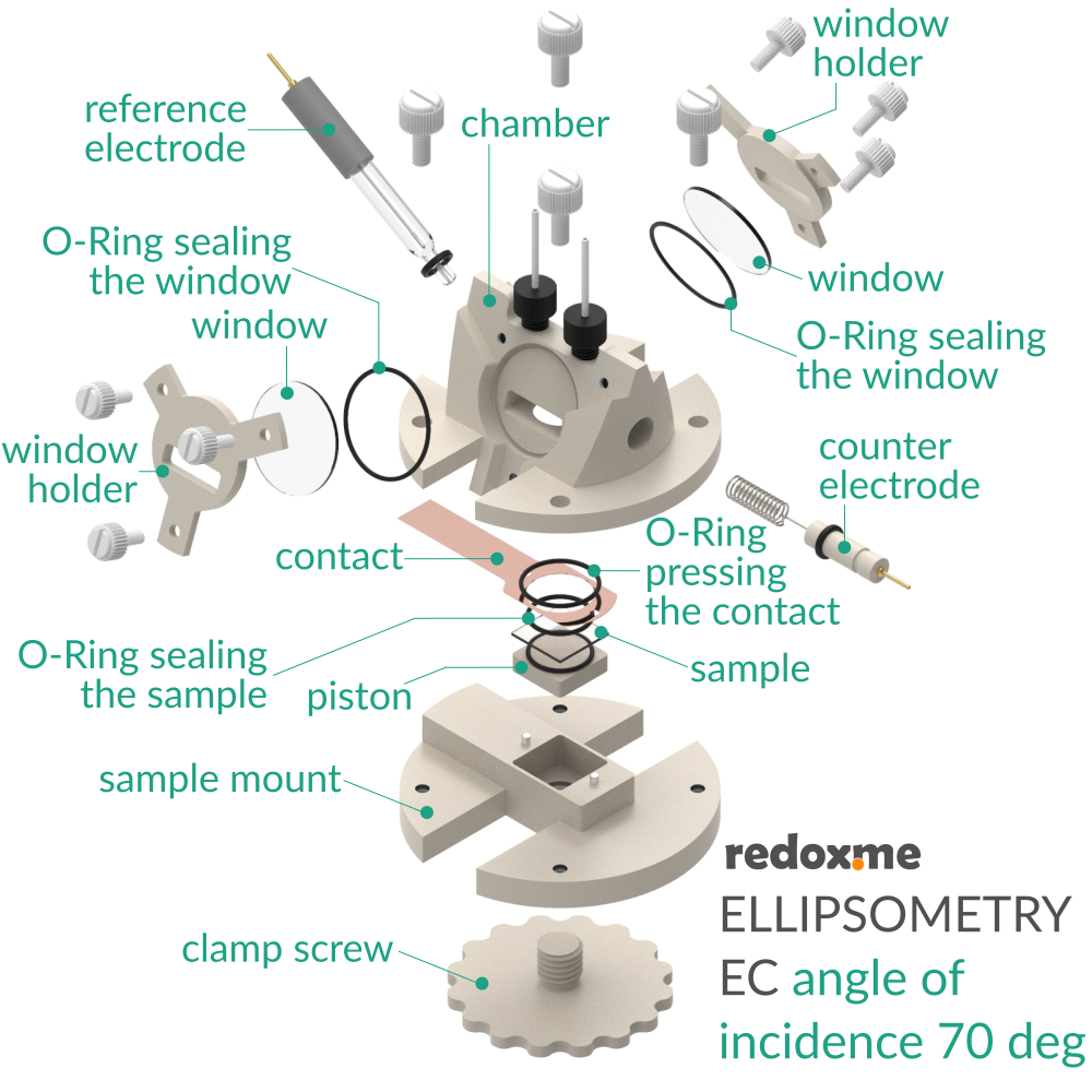 Ellipsometry EC - Ellipsometry Electrochemical Cell, angle of incidence 70 deg