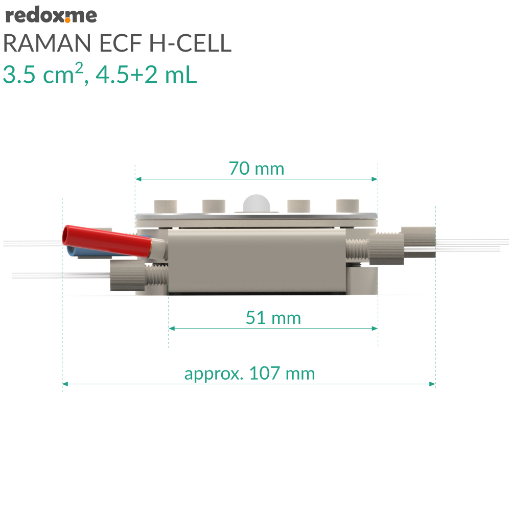 Raman ECF H-Cell 3.5 cm2, 4.5+2 mL – Raman Electrochemical Flow H-Cell, active area: 3.5 cm2, volume: 4.5+2 mL