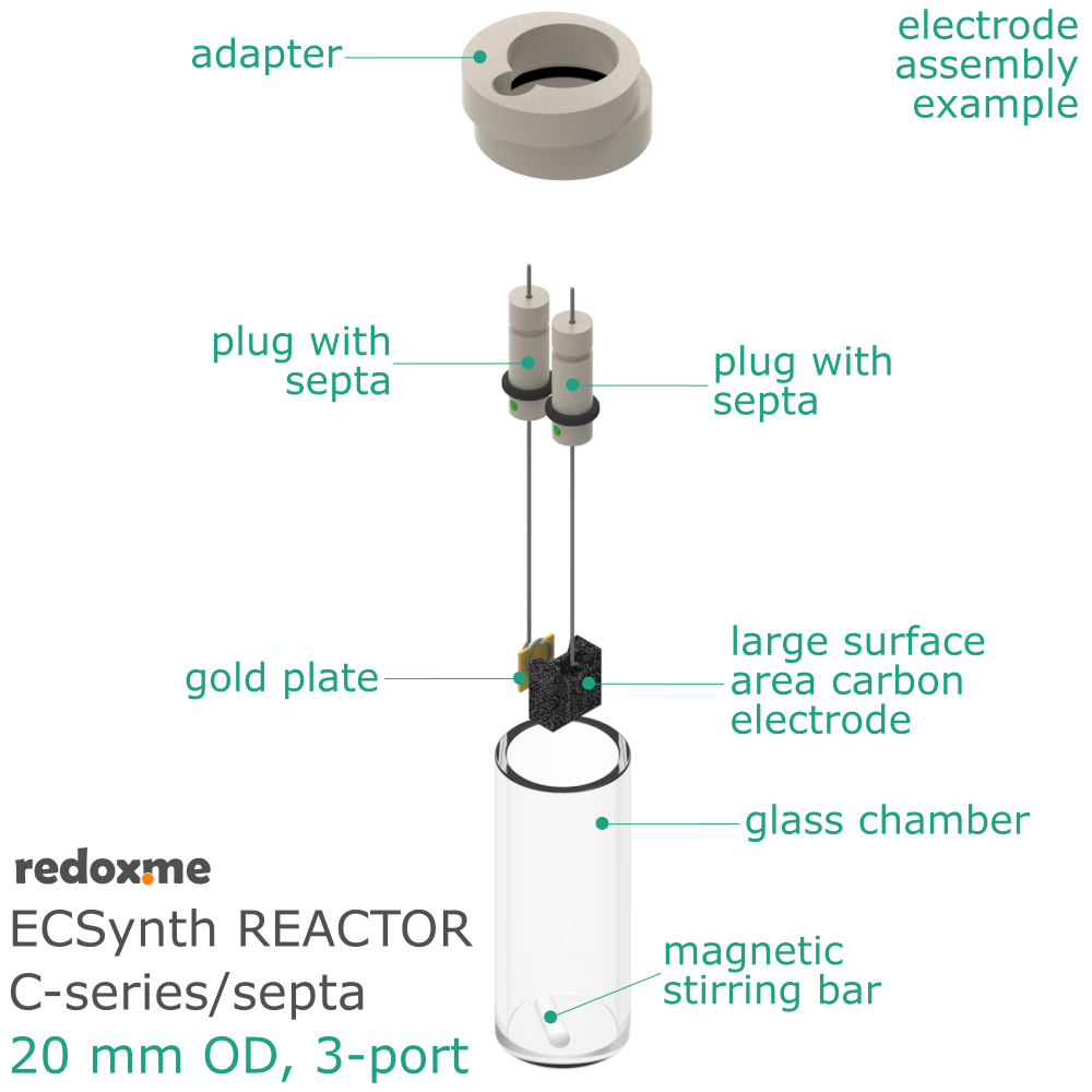 Electrosynthesis Reactor C-series/septa, 20 mm OD, 3-port