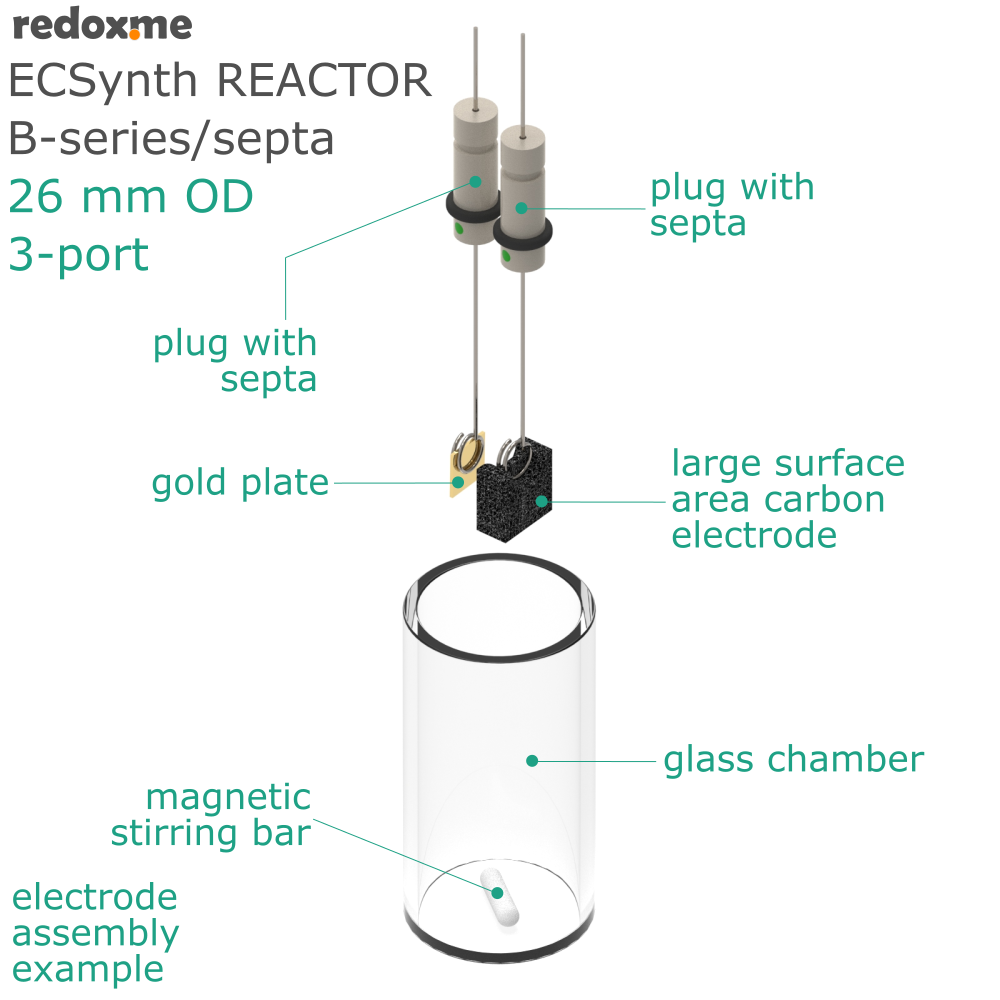 Electrosynthesis Reactor B-series/septa, 26 mm OD, 3-port