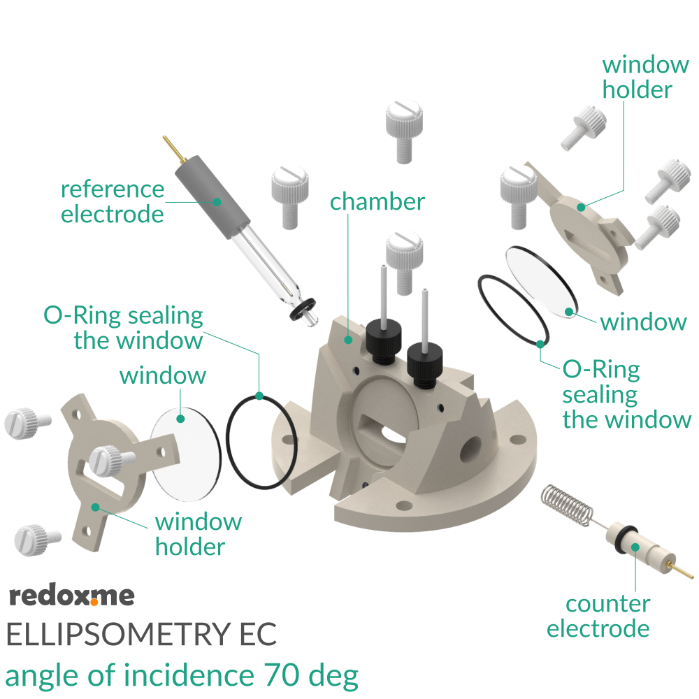 Ellipsometry EC - Ellipsometry Electrochemical Cell, angle of incidence 70 deg