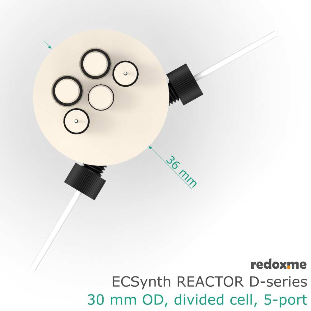 Electrosynthesis Reactor D-series, 30 mm OD, divided cell, 5-port