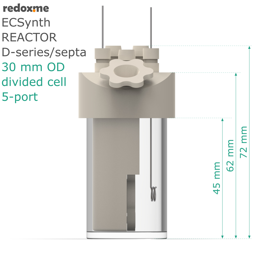 Electrosynthesis Reactor D-series/septa, 30 mm OD, divided cell, 5-port