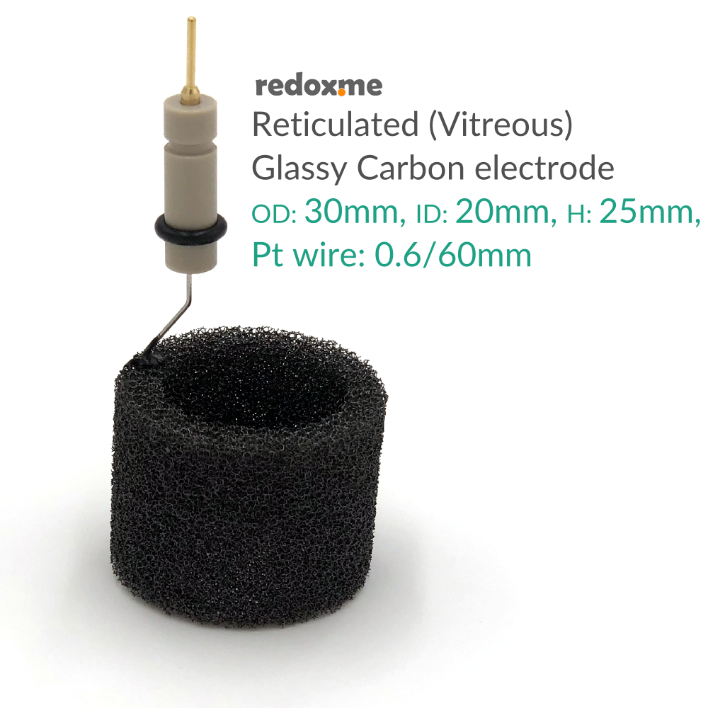 Reticulated Glassy (Vitreous) Carbon electrode - OD: 30mm, ID: 20mm, H: 25mm, Pt wire 0.6/60mm